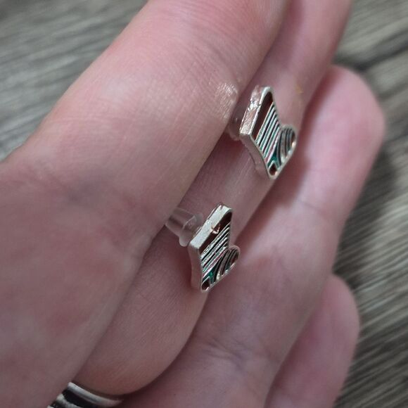 Striped Christmas Stocking Stud Earrings | Enamel Teal, Red Stripes - Picture 3 of 7